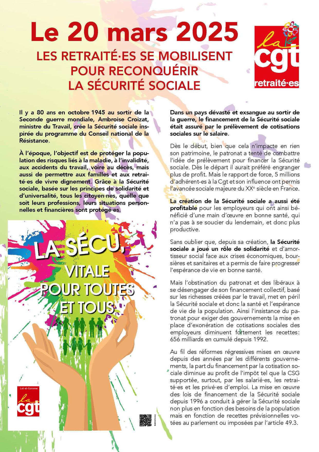 Le 20 mars, avec les retraité.es pour la reconquête de la sécu !