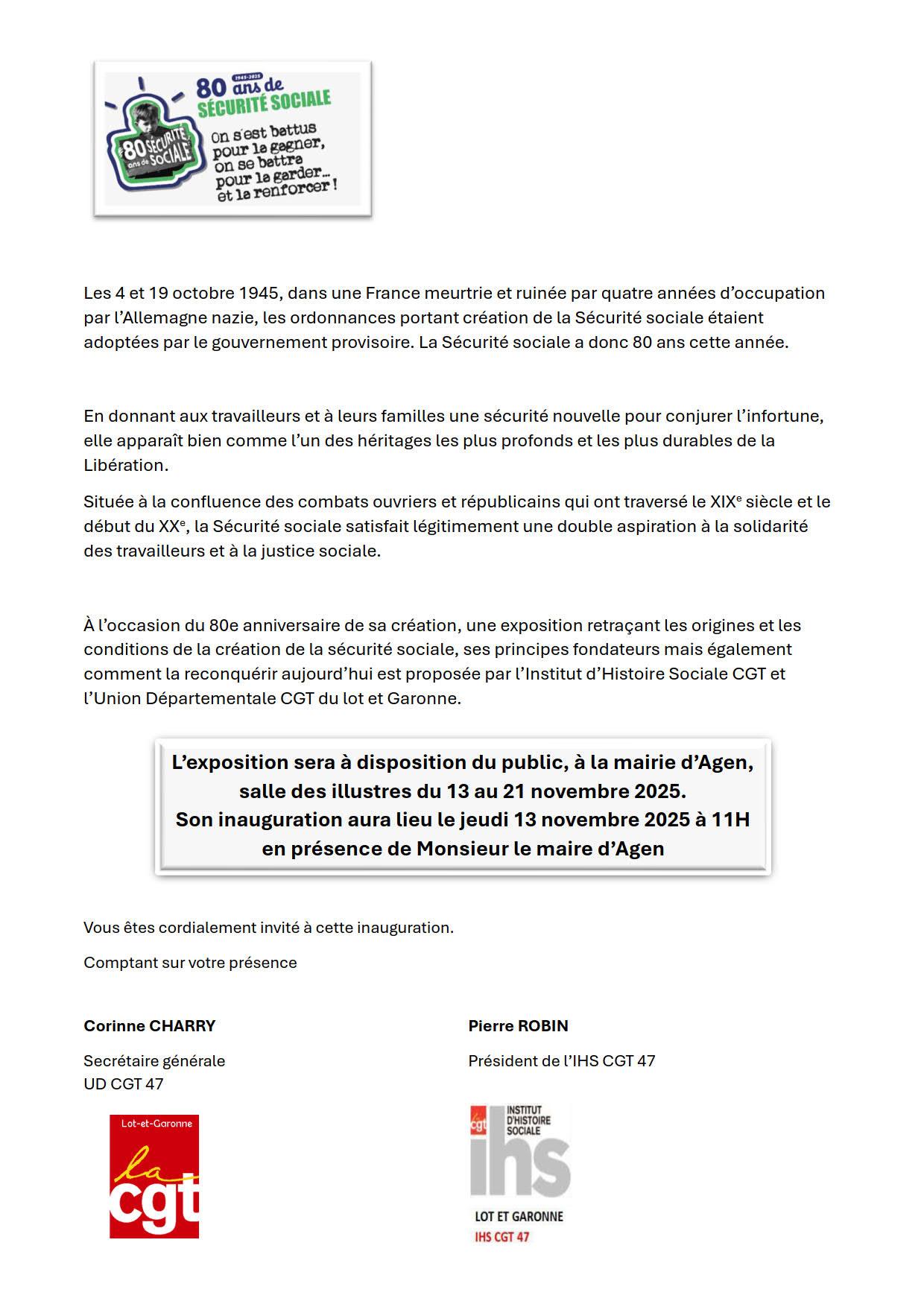 80 ans de la sécu : inauguration expo mairie Agen